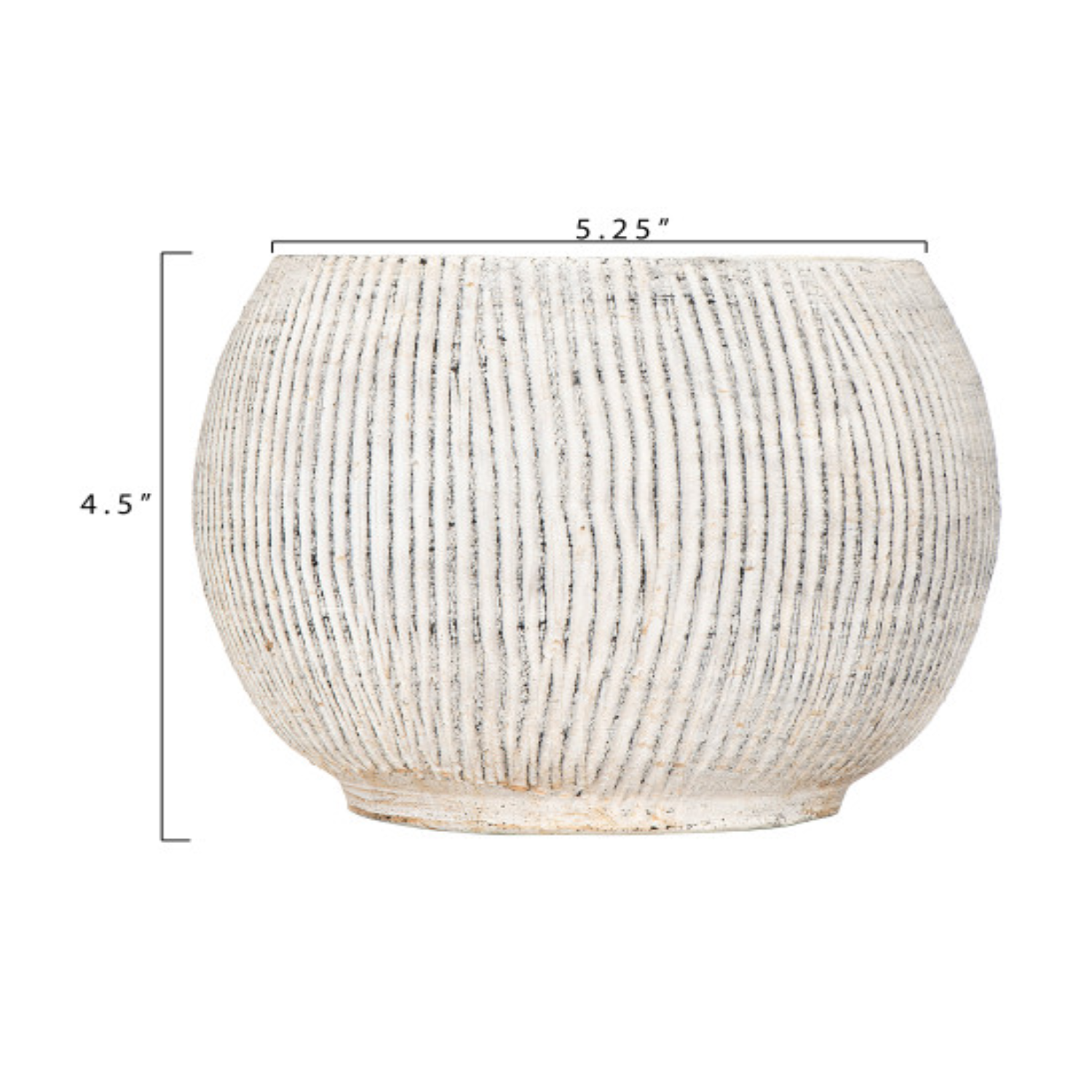 A distressed cream terracotta planter with fluted texture